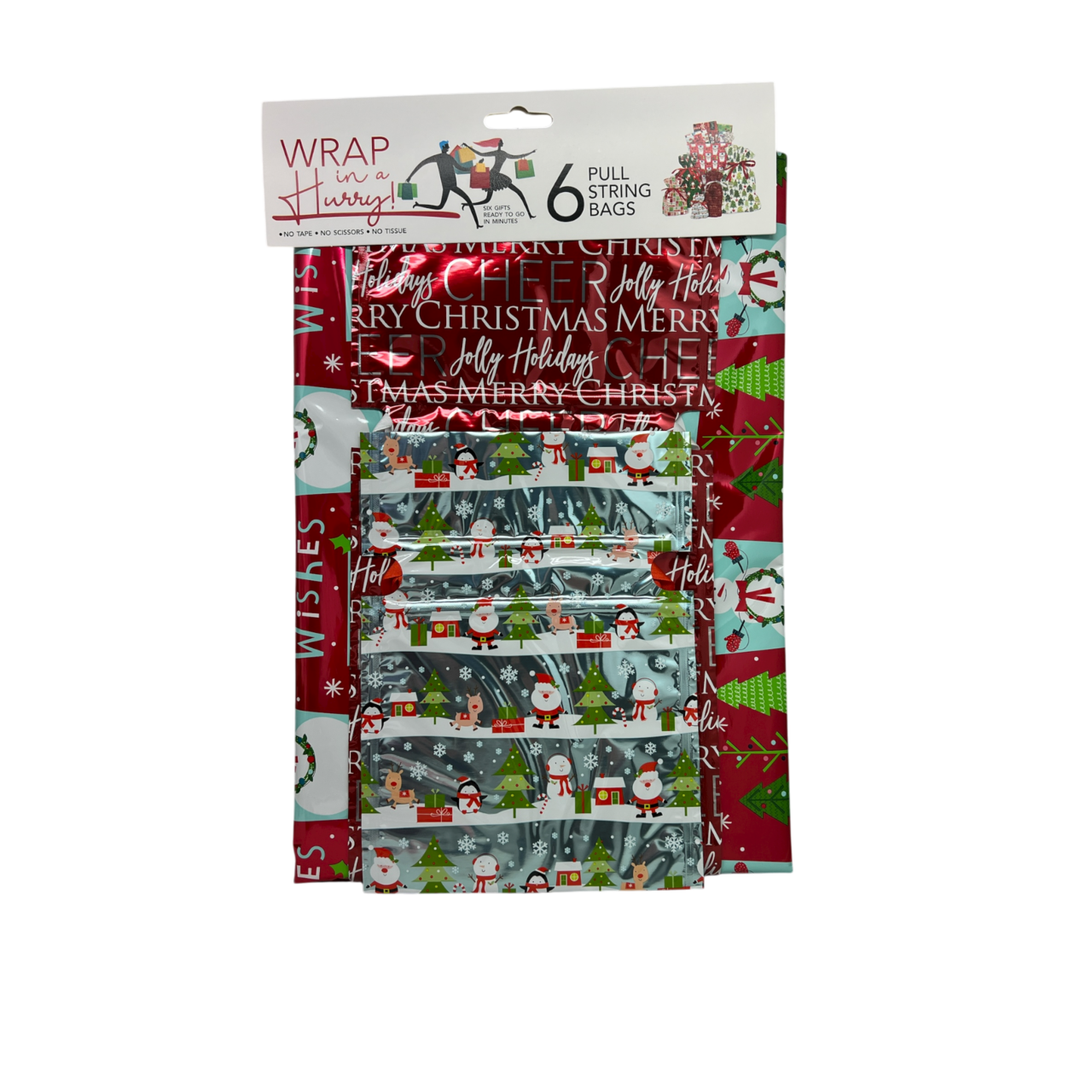 Wrap In A Hurry Pull String Gift Bag 6 piece Assortment - Style 2